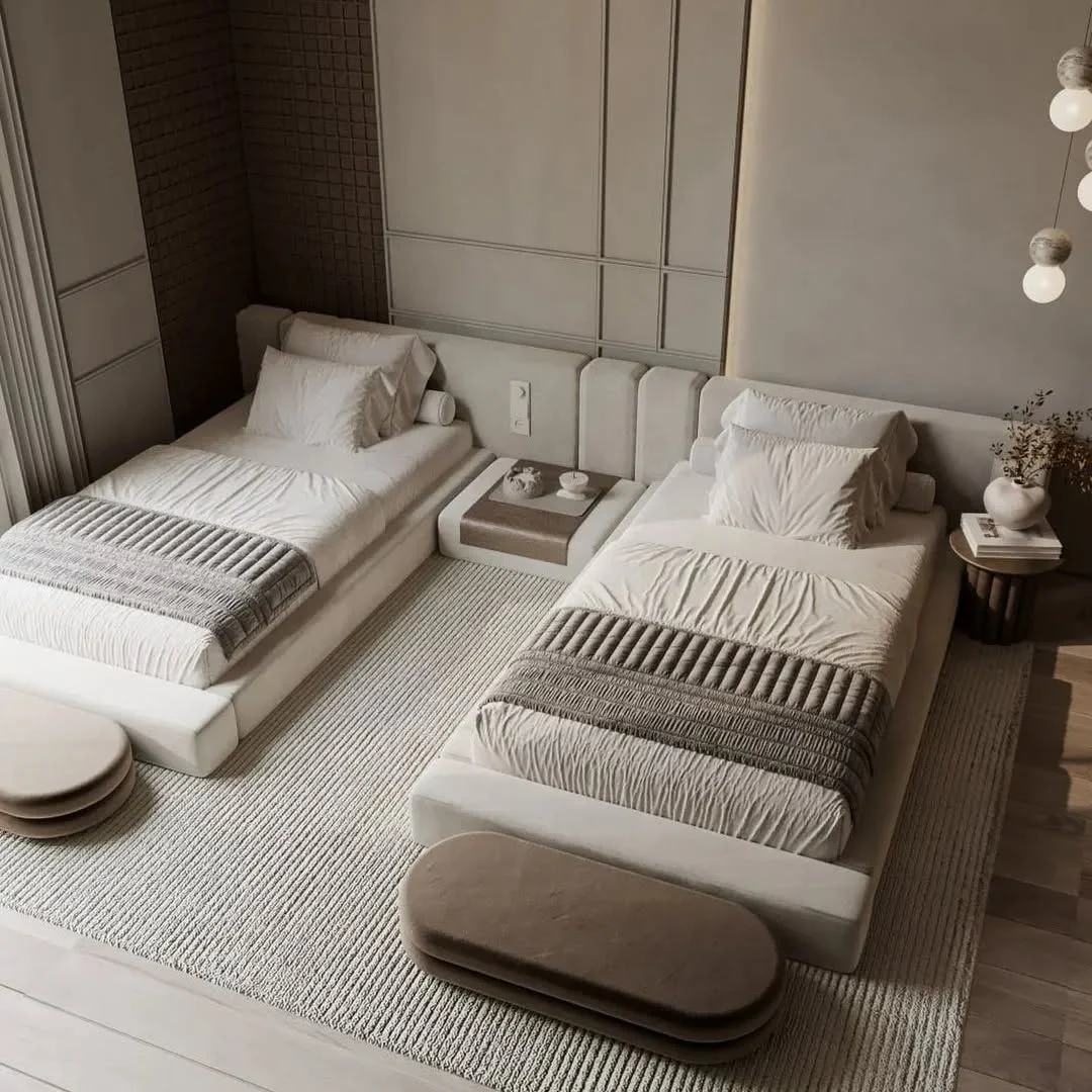 Grey Twin-room Channelled Bed