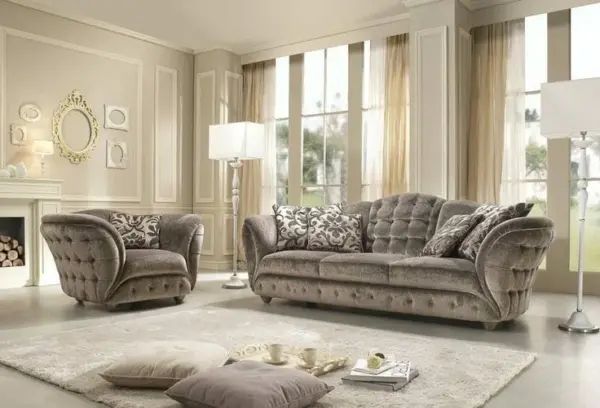 Grey Button-tufted Scroll-arm Living Room Seating
