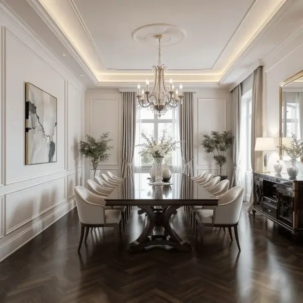 Dark-tone Rectangular Curved Dining Table