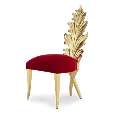 Burgundy Leaf-detail Gold-accent Dining Chair