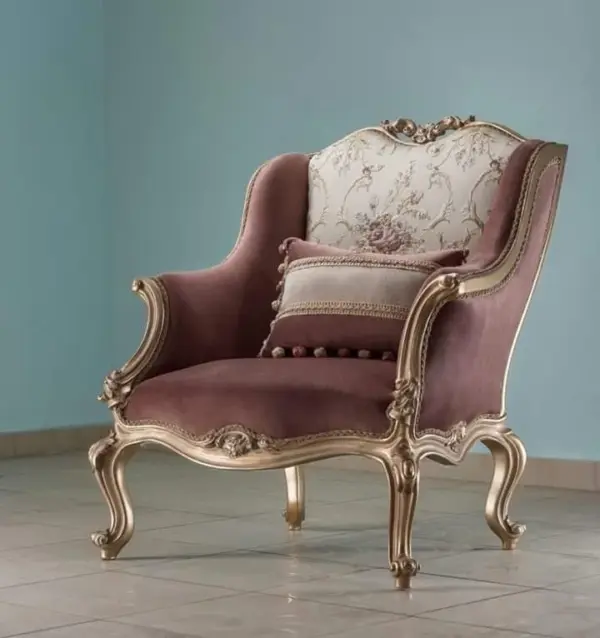 Blush Floral-detail Carved Lounge Chair