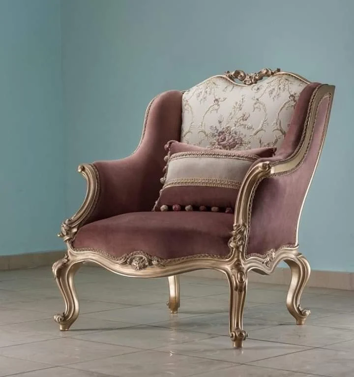 Blush Floral-detail Carved Lounge Chair