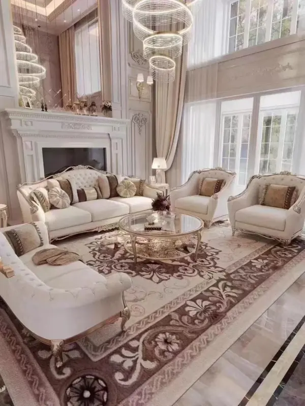 Ivory Scroll-arm Ornate Living Room Seating