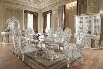 Ivory Ornate Pedestal Dining Table