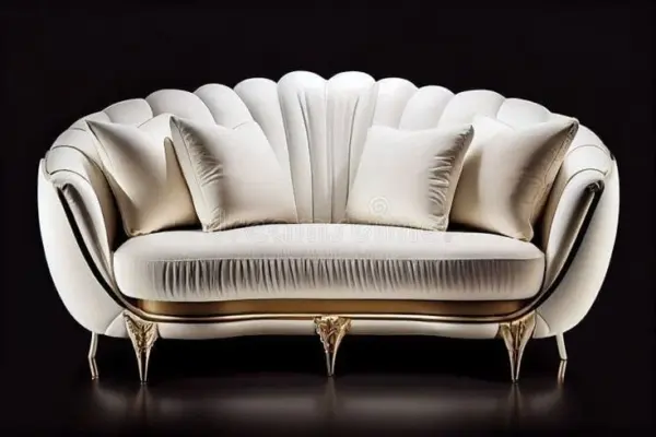 Ivory Shell-back Channelled Sofa