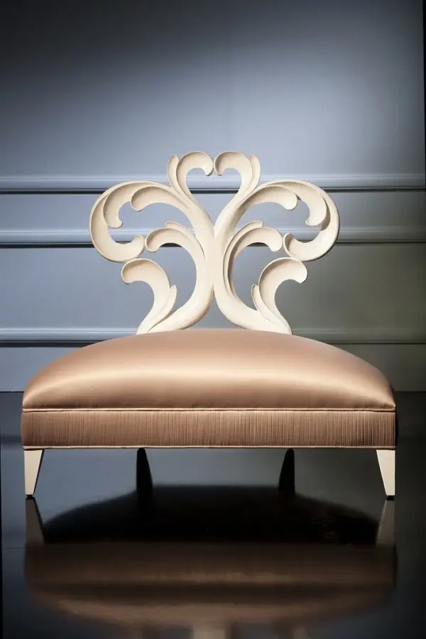 Ivory Scroll-detail Brown Lounge Chair