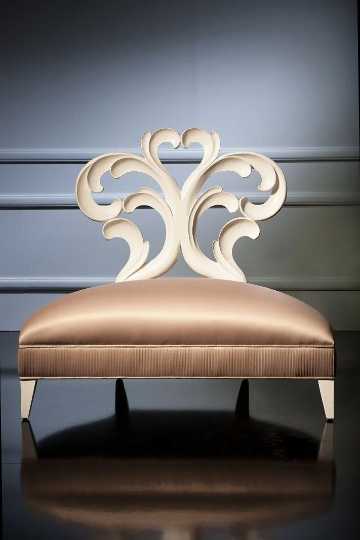 Ivory Scroll-detail Brown Lounge Chair