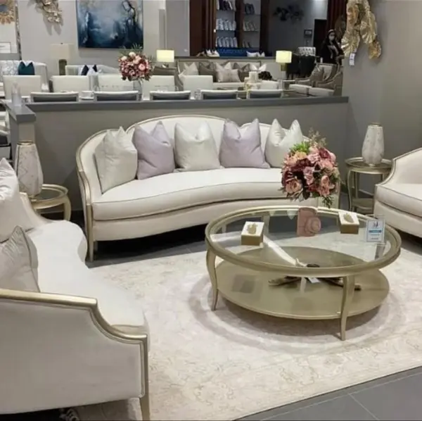 Ivory Gold-accent Curved Living Room Seating