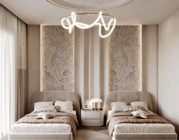 Beige Twin-room Channelled Bed