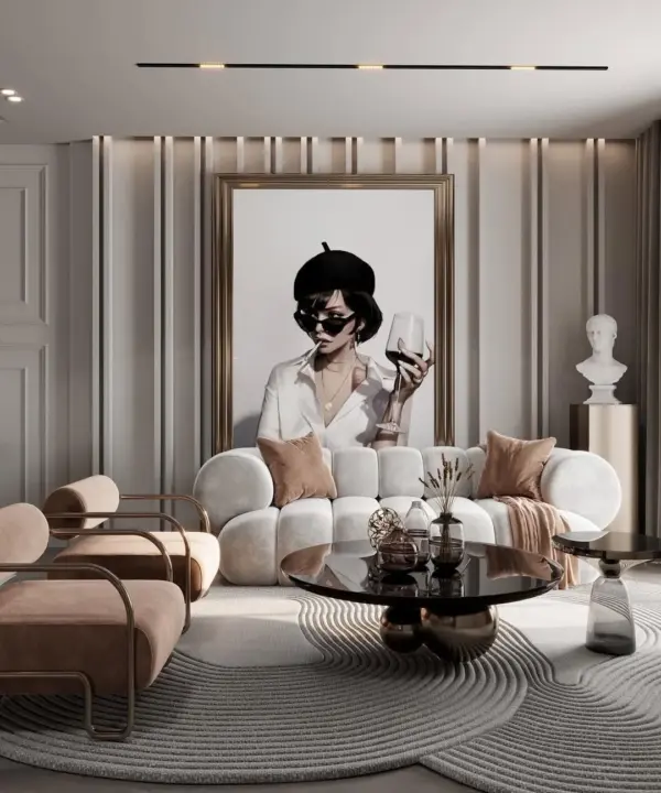 Ivory Rounded Modular Living Room Seating