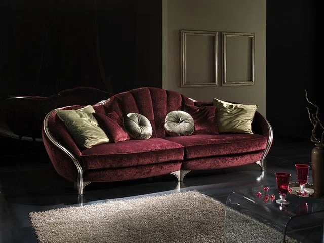 Burgundy Curved Dark-tone Sofa