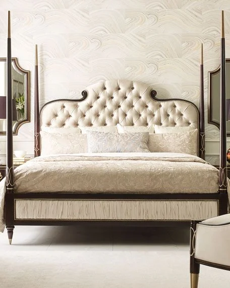 Ivory Button-tufted Finial-detail Bed