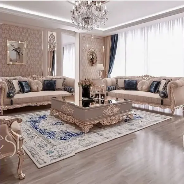 Blush Floral-detail Scroll-arm Living Room Seating
