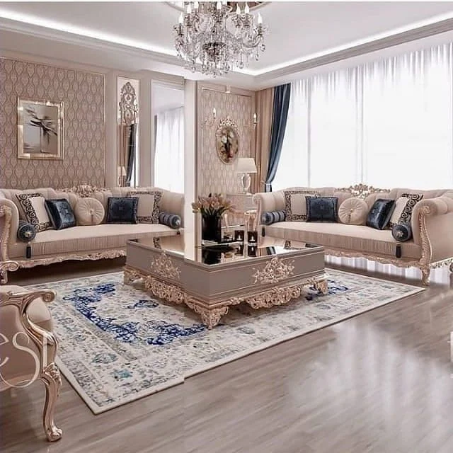 Blush Floral-detail Scroll-arm Living Room Seating