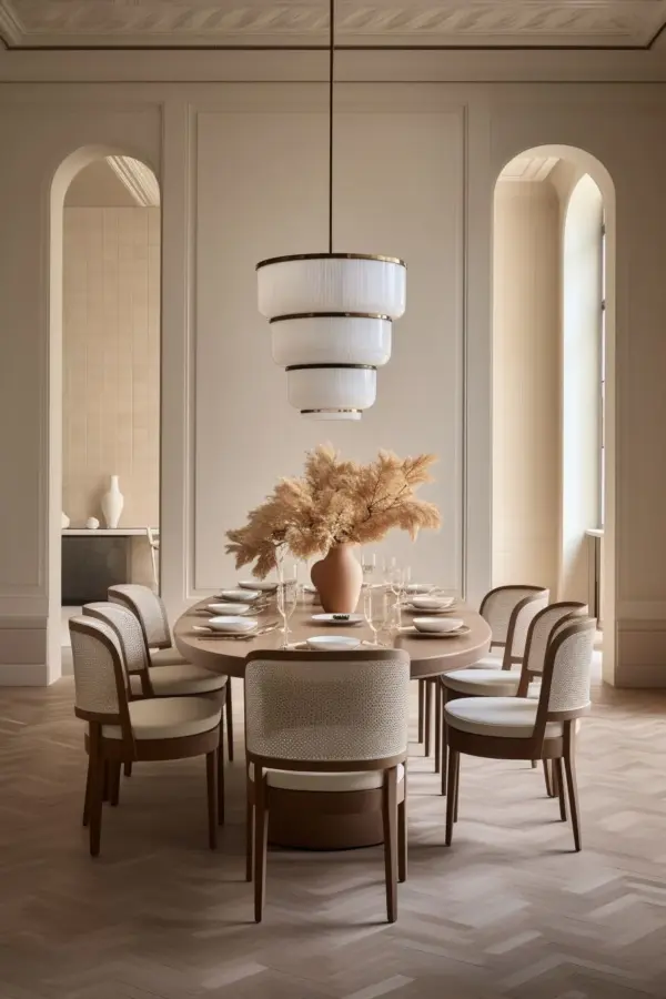 Brown Round Upholstered Dining Table