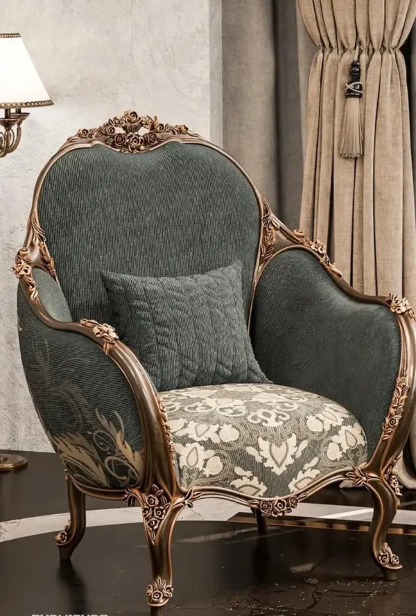 Green Floral-detail Carved Lounge Chair