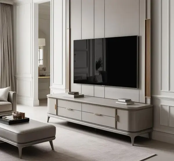 Grey Curved Low-profile TV Cabinet