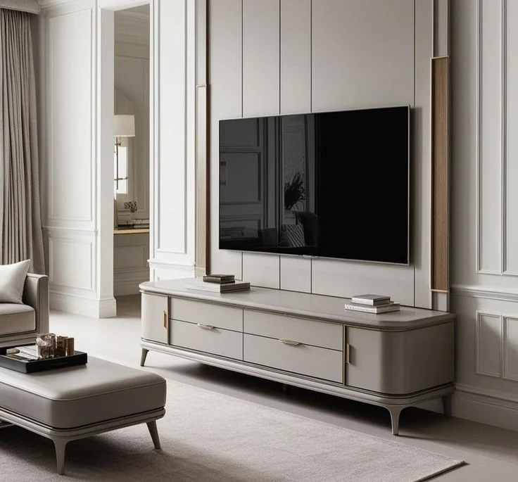 Grey Curved Low-profile TV Cabinet