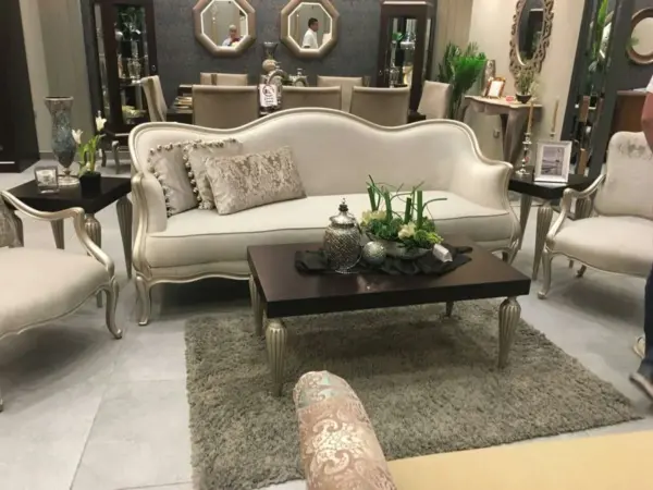 Ivory Scalloped Carved Sofa