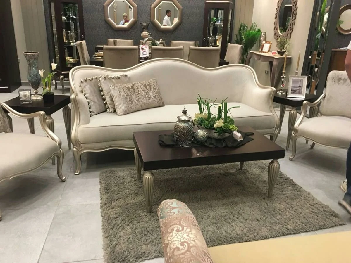 Ivory Scalloped Carved Sofa