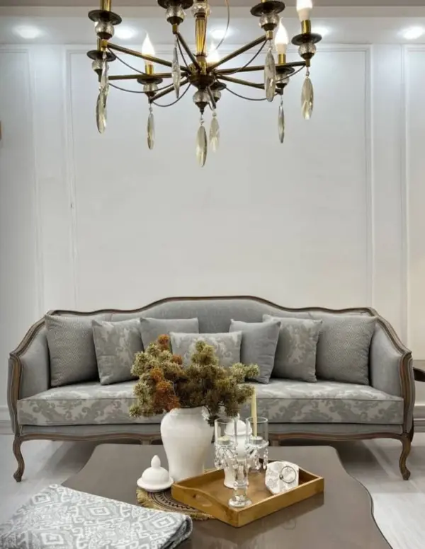Grey Scalloped Framed Sofa