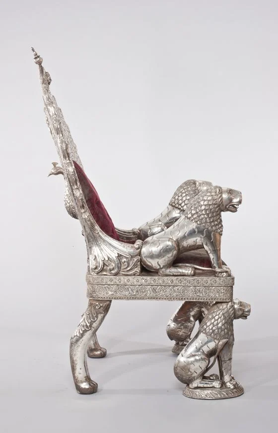 Silver-accent Ornate Burgundy Lounge Chair