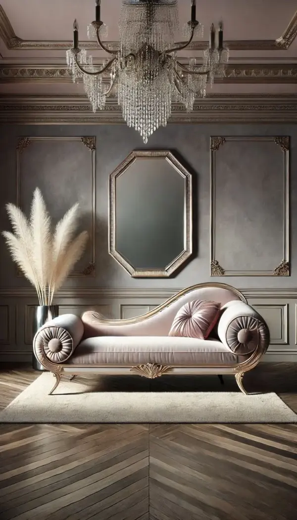 Blush Scroll-detail Curved Sofa