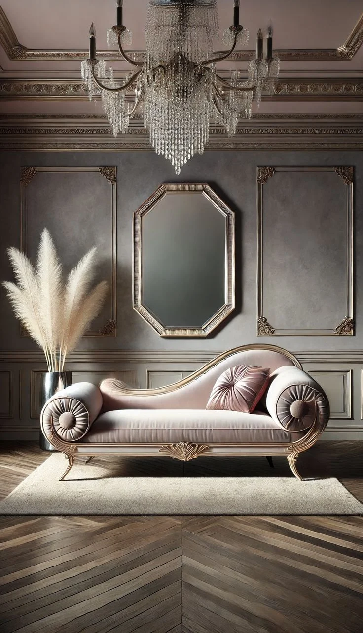 Blush Scroll-detail Curved Sofa