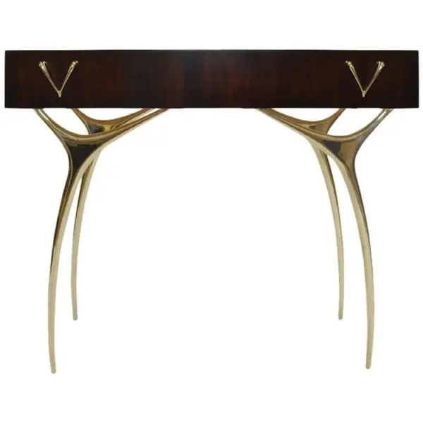 Dark-tone Gold-accent Branch-detail Console Table