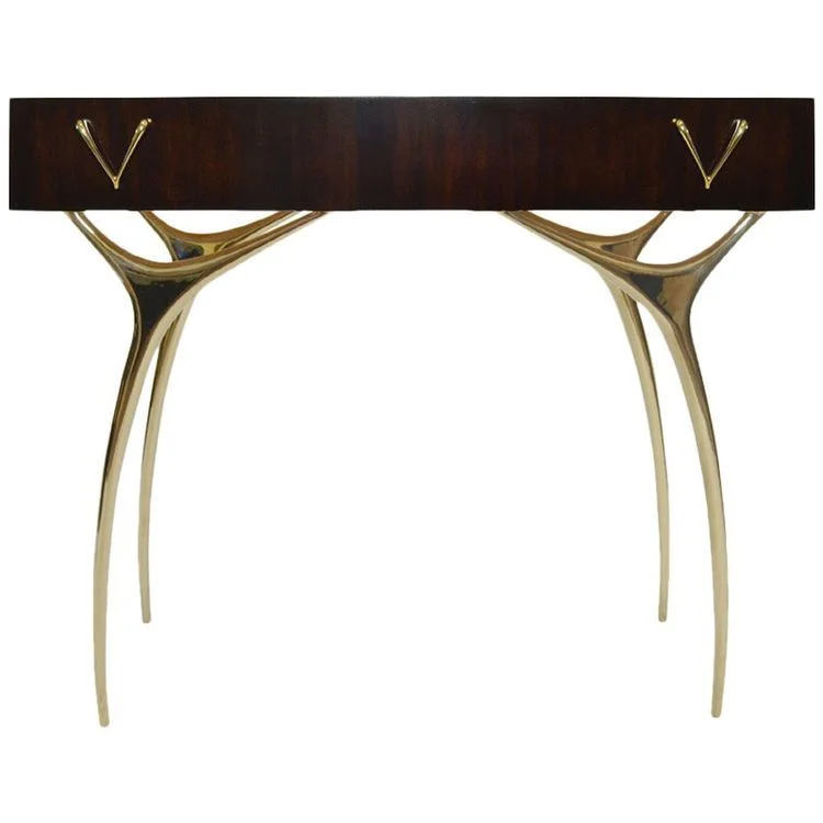 Dark-tone Gold-accent Branch-detail Console Table