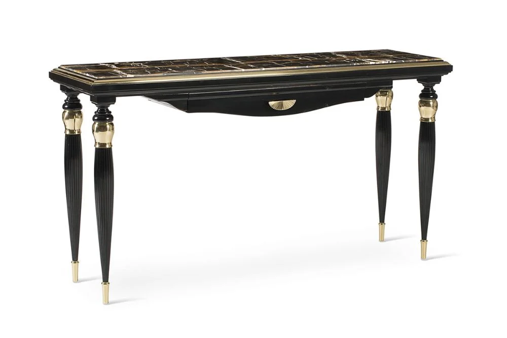 Black Gold-accent Tapered-leg Console Table