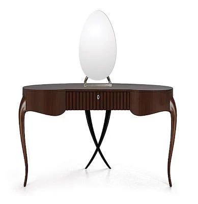 Dark-tone Oval Mirror-detail Dressing Table