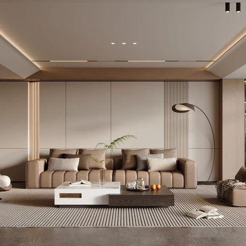 Beige Wide-frame Low-profile Living Room Seating