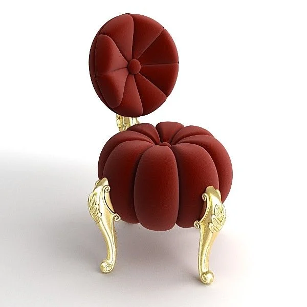 Burgundy Petal-detail Gold-accent Stool