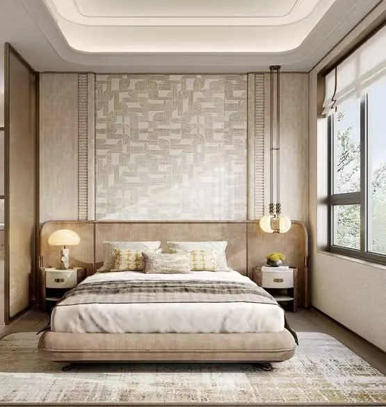 Beige Button-tufted Rounded Bed