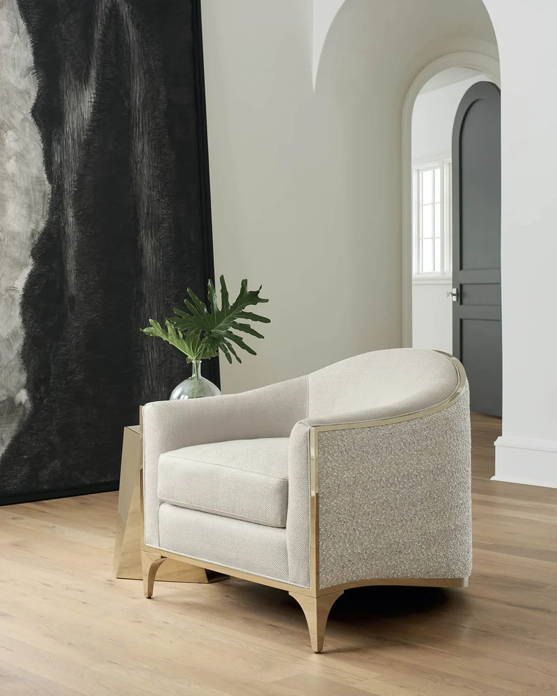 Ivory Woven-look Square Lounge Chair