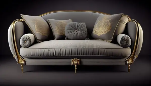Grey Gold-accent Rounded Sofa