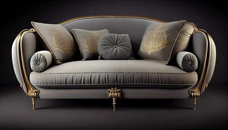 Grey Gold-accent Rounded Sofa