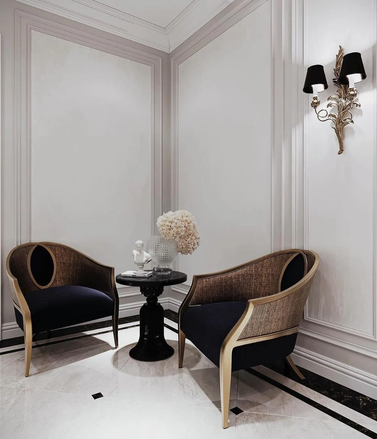 Black Rounded Gold-accent Lounge Chair