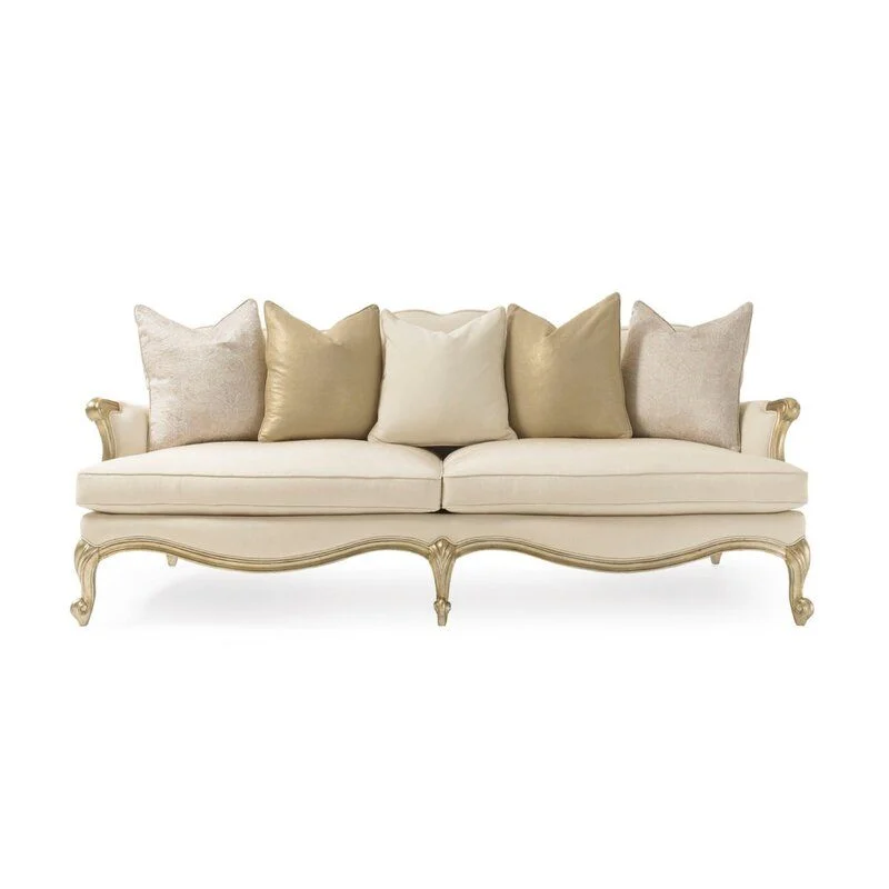 Ivory Curved Scalloped Sofa