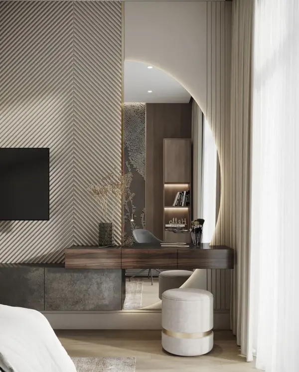 Brown Floating-style Mirror-detail Dressing Table