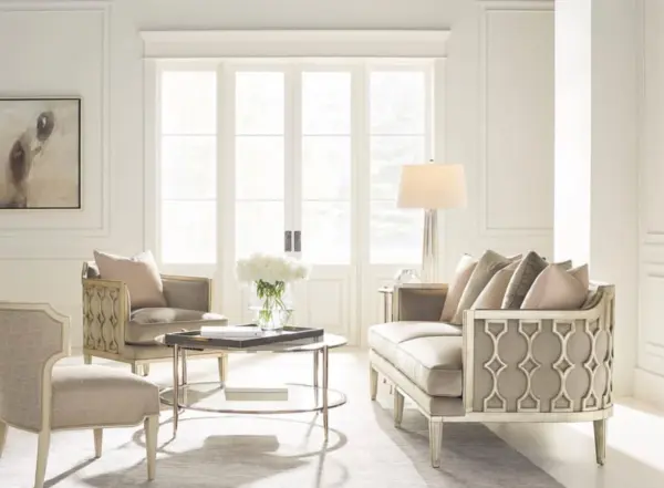 Ivory Lattice-detail Framed Living Room Seating