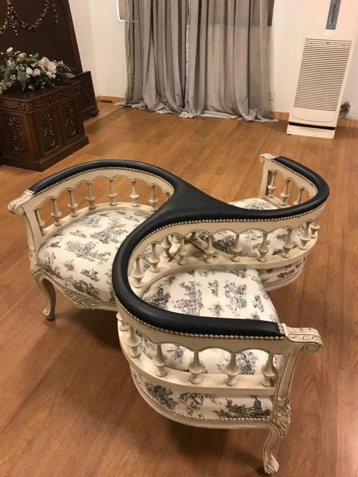Brown Floral-detail Curved Lounge Chair