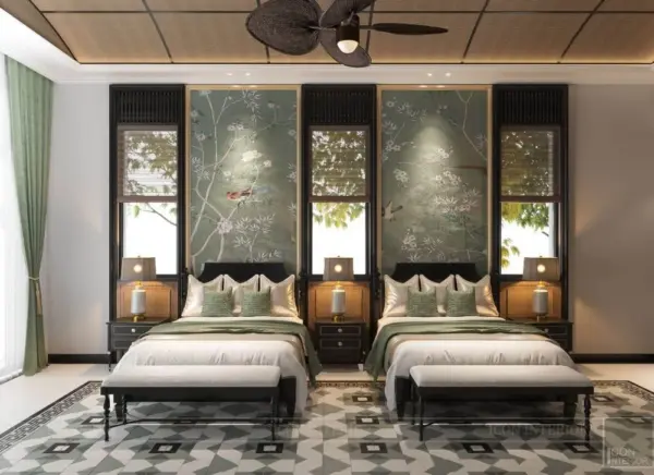 Ivory Dark-tone Twin-room Bed