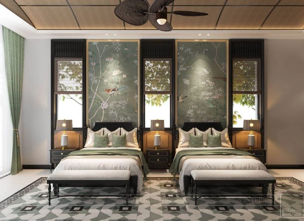 Ivory Dark-tone Twin-room Bed