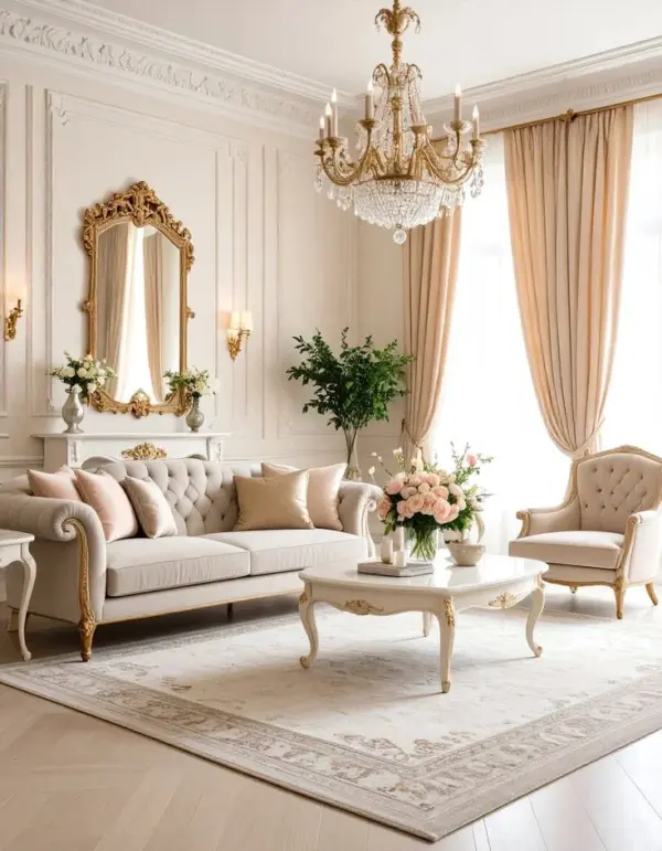 Ivory Carved Curved Living Room Seating