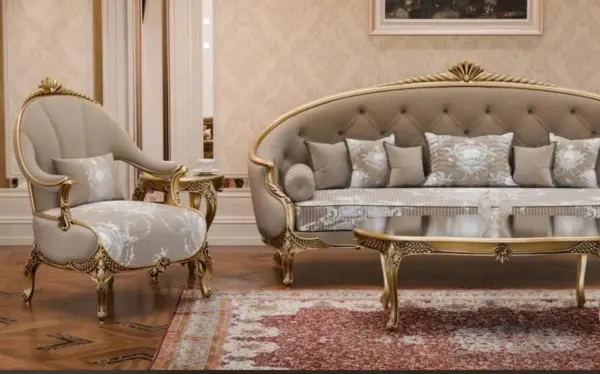 Grey Button-tufted Gold-accent Living Room Seating