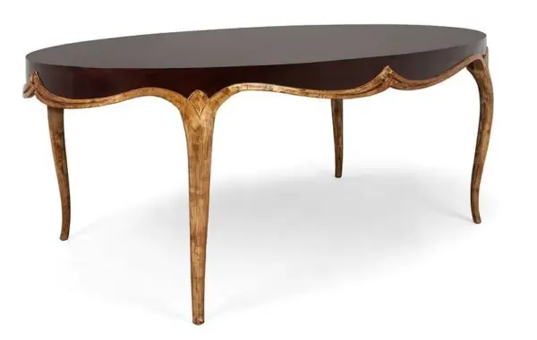 Dark-tone Gold-accent Scalloped Coffee Table