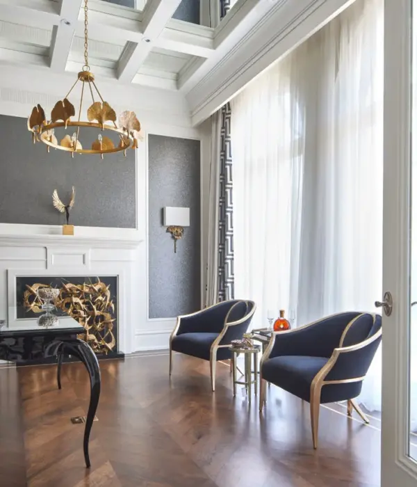 Blue Curved Gold-accent Lounge Chair