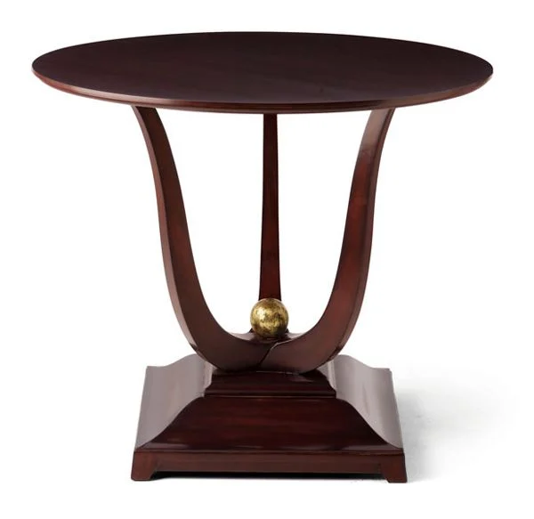 Dark-tone Lyre-detail Round Side Table
